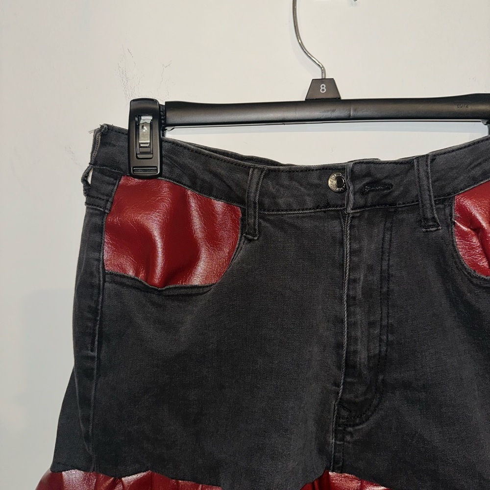 Ruffled Denim and Red Mini Skirt with Ruffles - Picture 4 of 6